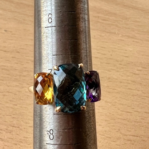EFFY 14K GOLD MOSAIC LONDON BLUE TOPAZ CITRINE AMETHYST MULTI GEMSTONE RING - Picture 5 of 16
